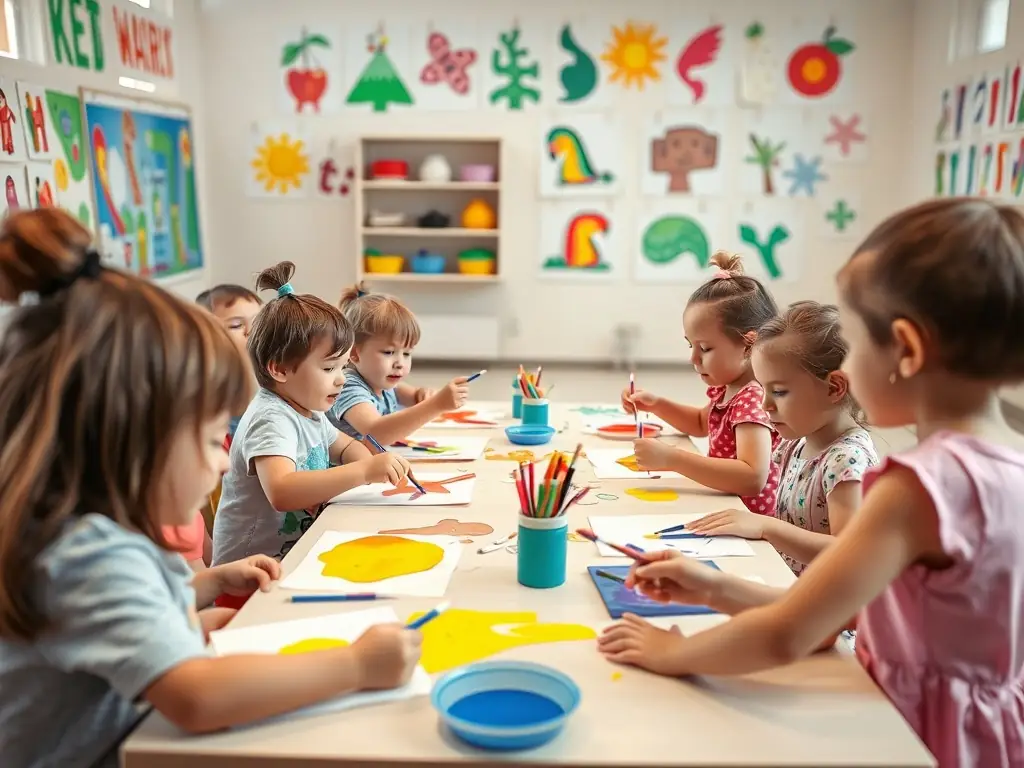 An image showing children participating in an art workshop organized by CBPT 18. The children are smiling and focused, creating colorful artwork under the guidance of an instructor, highlighting the organization's efforts to foster creativity and artistic expression among young people.